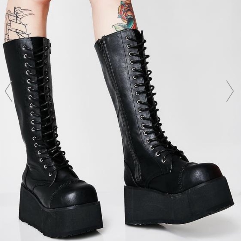 DEMONIA VEGAN LEATHER PLATFORM BOOTS